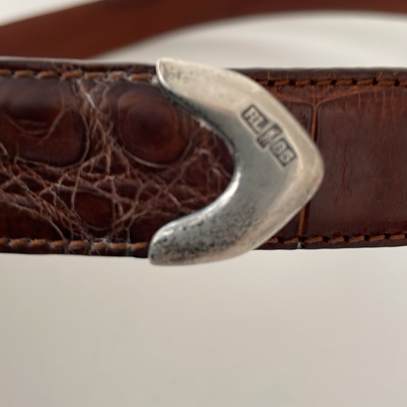Ralph Lauren Sterling Silver Buckle & Brown Genuine Alligator Belt. - Picture 12 of 16
